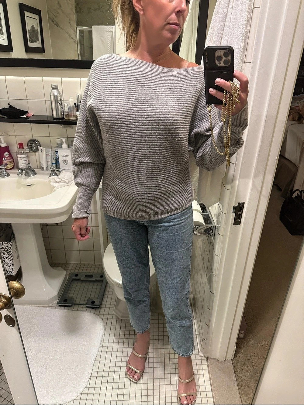 Gray Striped Knit Sweater Like New